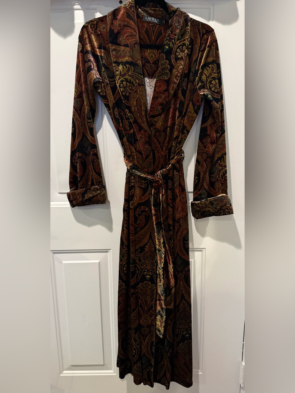 Lauren Ralph Lauren Velvet Paisley Shawl Collar Long Robe Sz XS